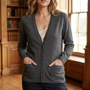 Britches Large Charcoal Merino Wool Blend Cardigan Quiet Luxury Dark Academia